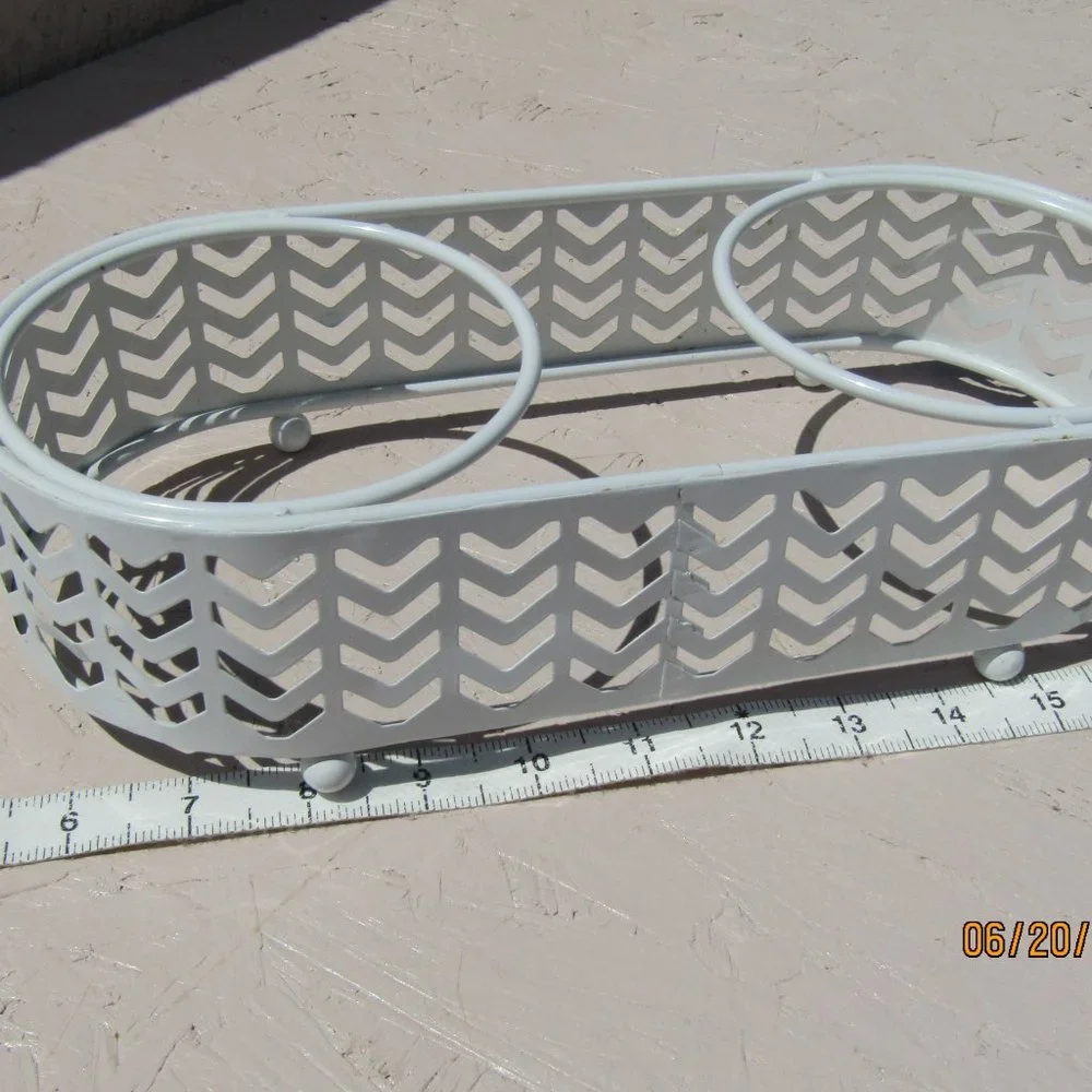 White pet food two bowl slot floor stand or counter stand.